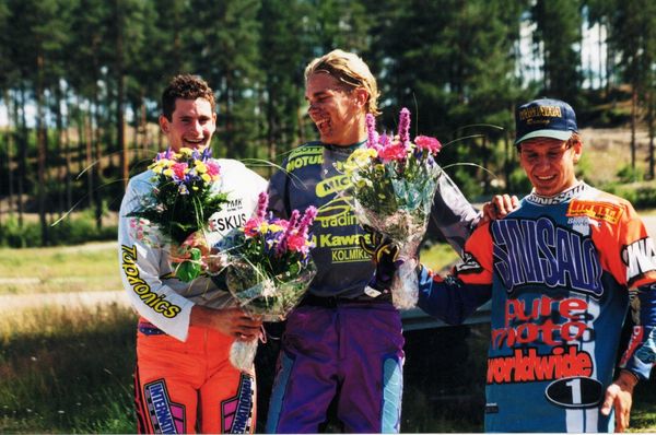Kouvola SM 250 1995 podium Aaltonen, Kovalainen, Nykänen